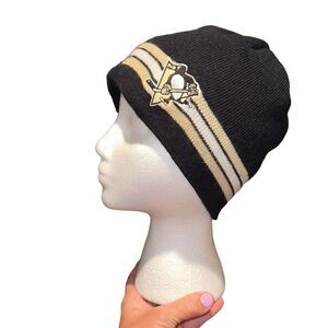 Pittsburgh Penguins Hockey Black Beanie Pull On Knit Hat made by Old Time Hockey